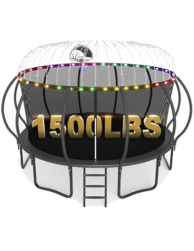 SKYUP 2026 Upgraded 8 10 12 14 15 16 FT 1500lbs Tranpoline for Kids and Adults with Light+Sprinkler+Socks